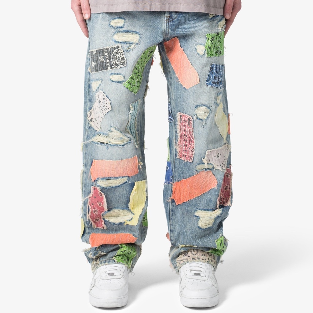 mnml Ultra Baggy Bandana Patch Denim - Blue/Multi Size 30Blue/Multi / 30